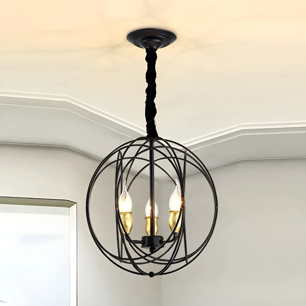 Lustre moderne sphérique en métal noir