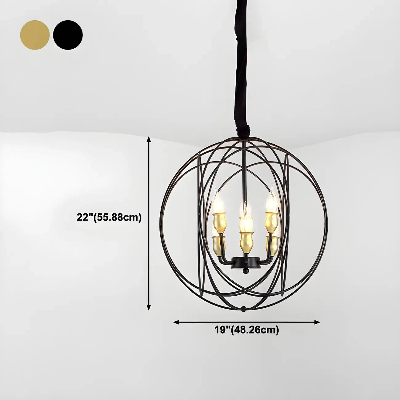 Lustre moderne sphérique en métal noir