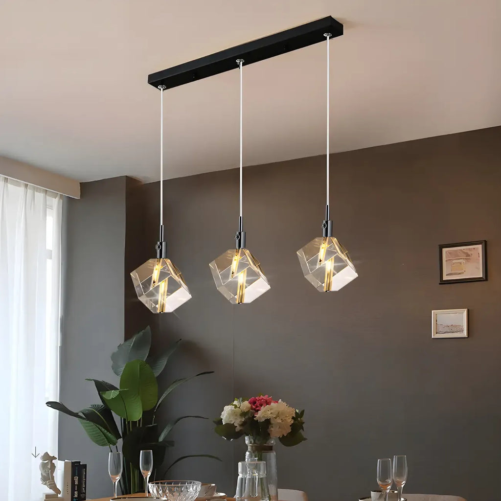 Suspension moderne en forme de cube de cristal pour îlot de cuisine