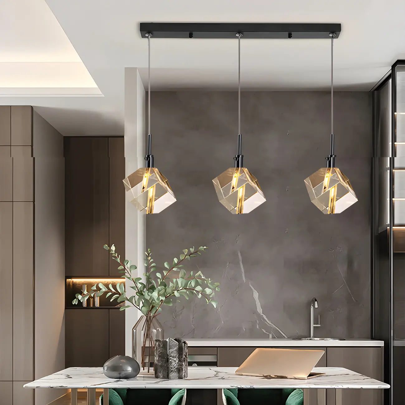 Suspension moderne en forme de cube de cristal pour îlot de cuisine