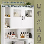 Over The Toilet Storage Cabinet - 67.4 H Farmhouse Bathroom Organizers and Storage with Adjustable Shelf and Glass Door for Bathroom, Laundry