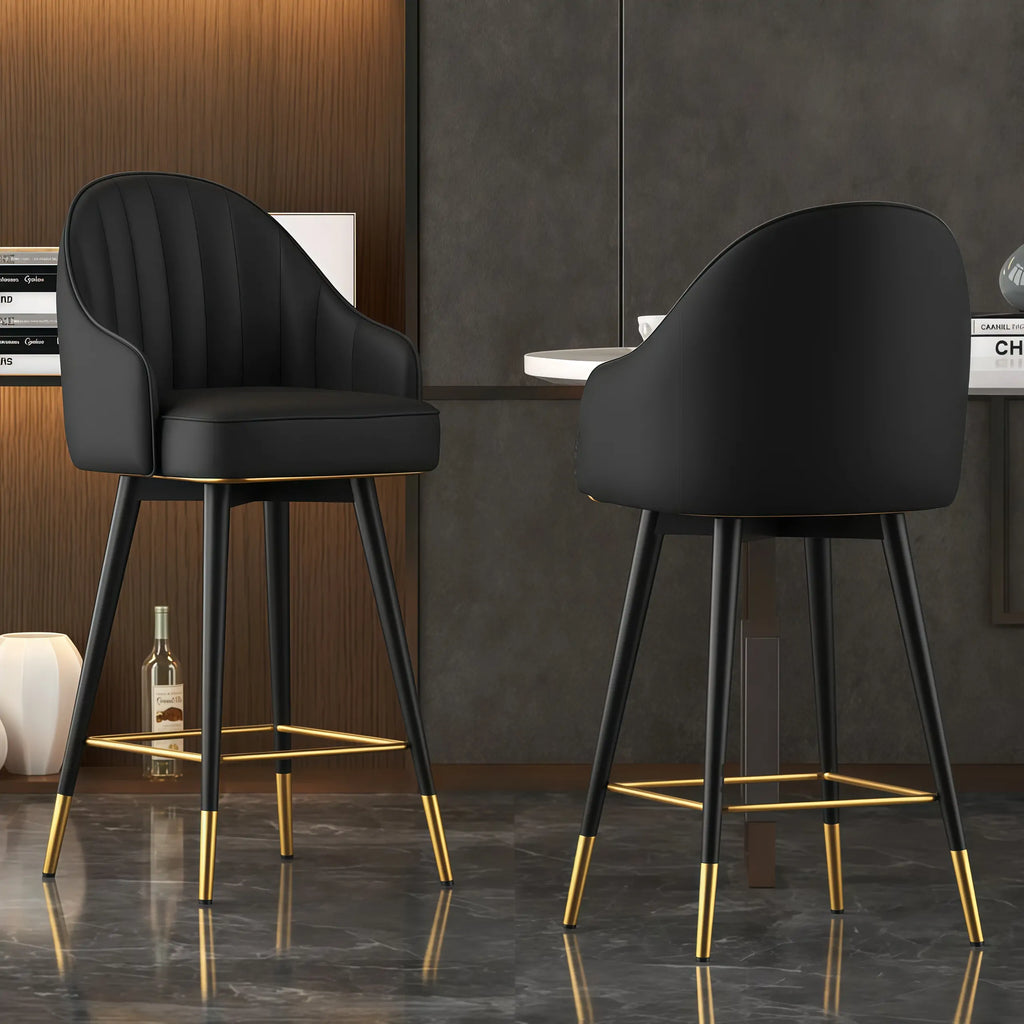 Sgabello da bar imbottito girevole in pelle Art Déco