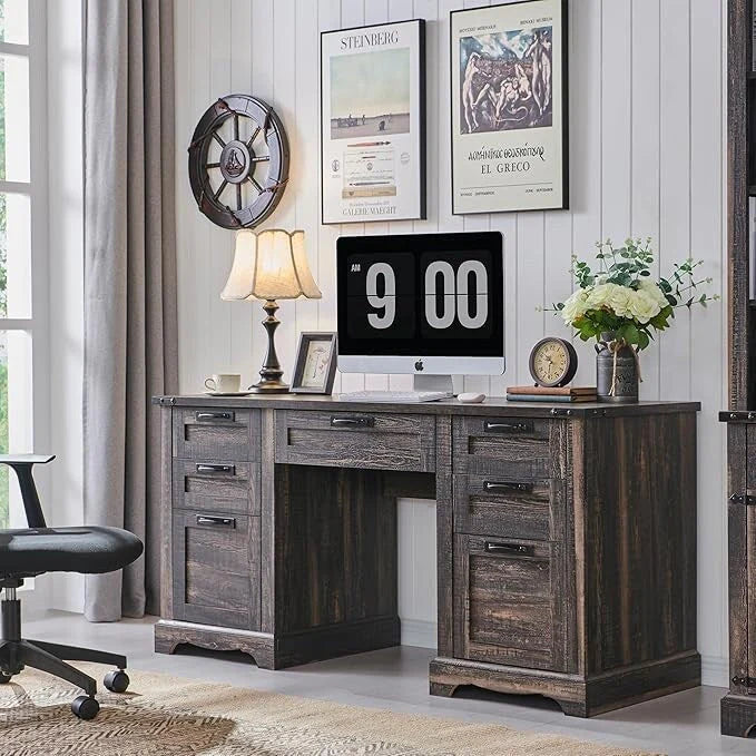 Bureau de direction style ferme, bureau en bois pour bureau à domicile, bureau d'ordinateur
