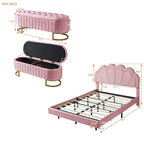 Ensemble de chambre 2 pièces avec lit plateforme LED et pouf de rangement