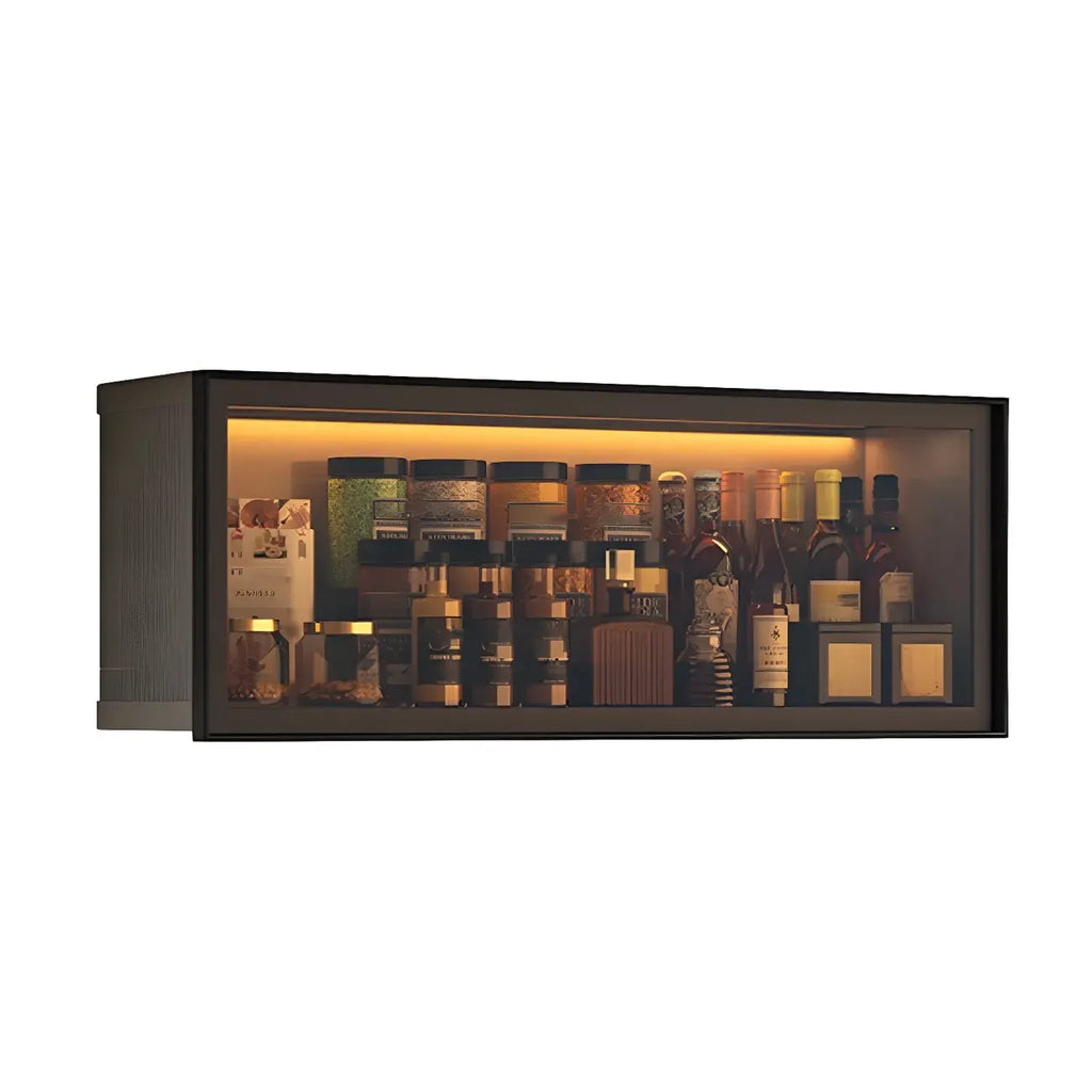 Vitrine de cuisine suspendue en métal gris et verre