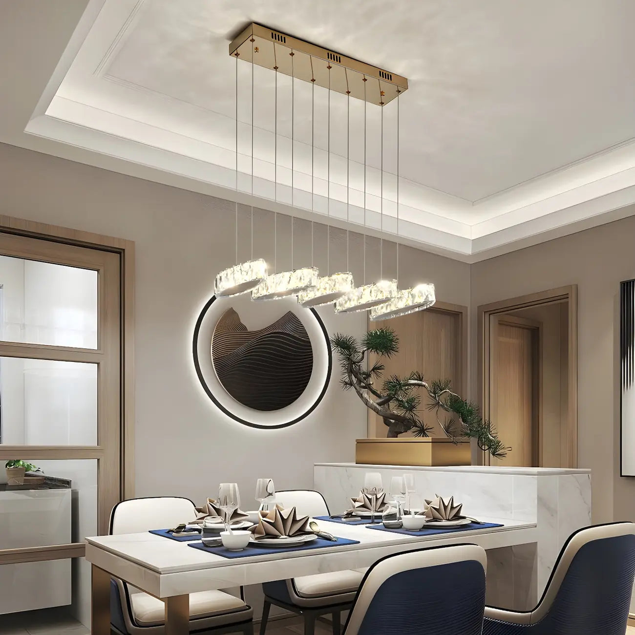 Suspension linéaire moderne en cristal doré pour cuisine