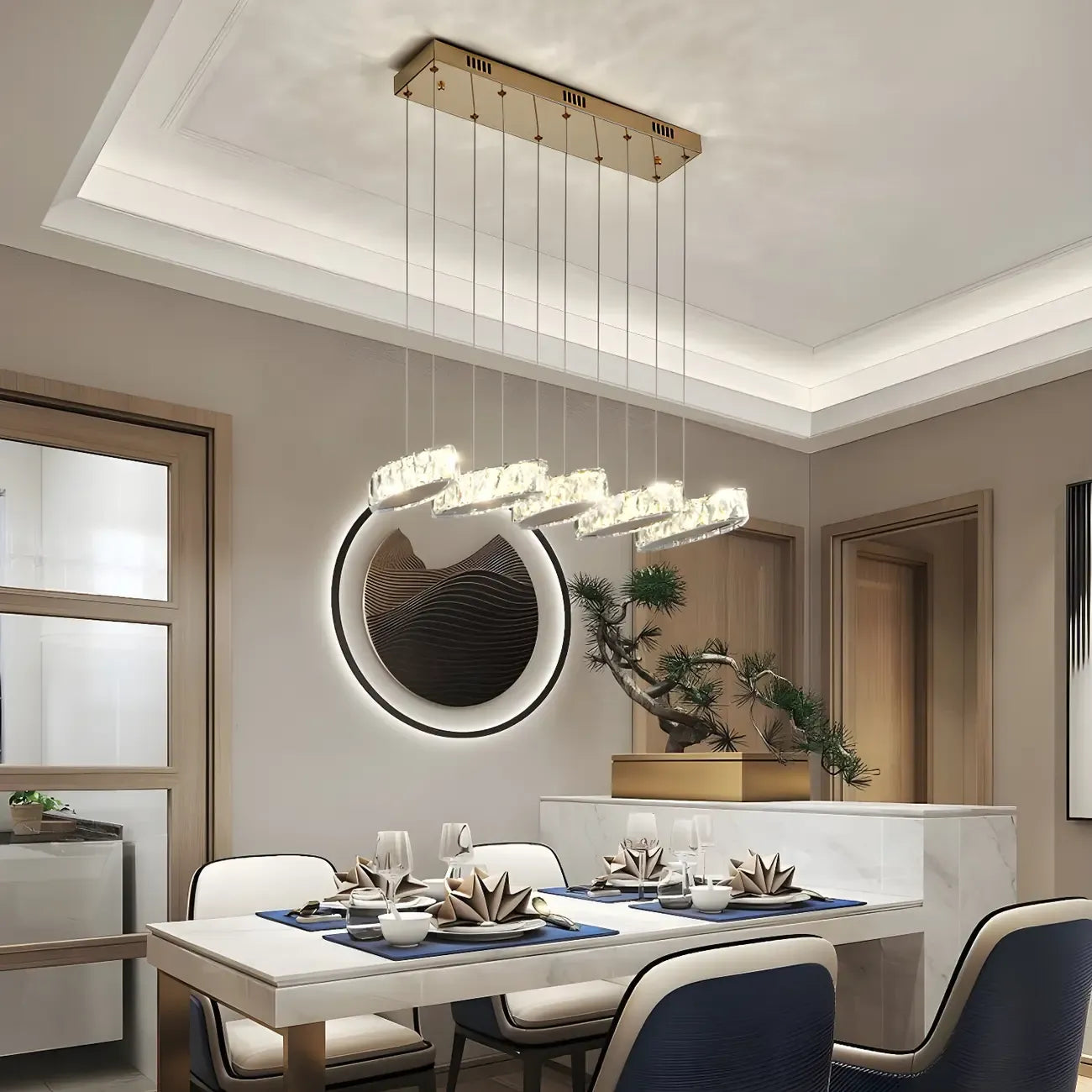Suspension linéaire moderne en cristal doré pour cuisine