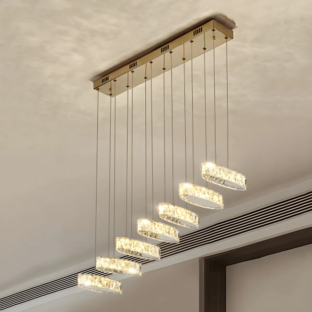 Suspension linéaire moderne en cristal doré pour cuisine