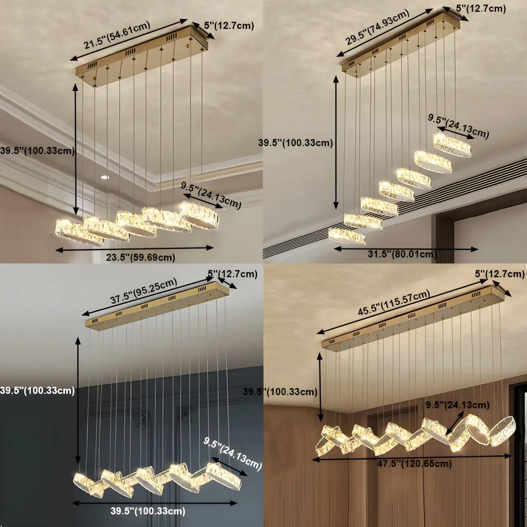Suspension linéaire moderne en cristal doré pour cuisine