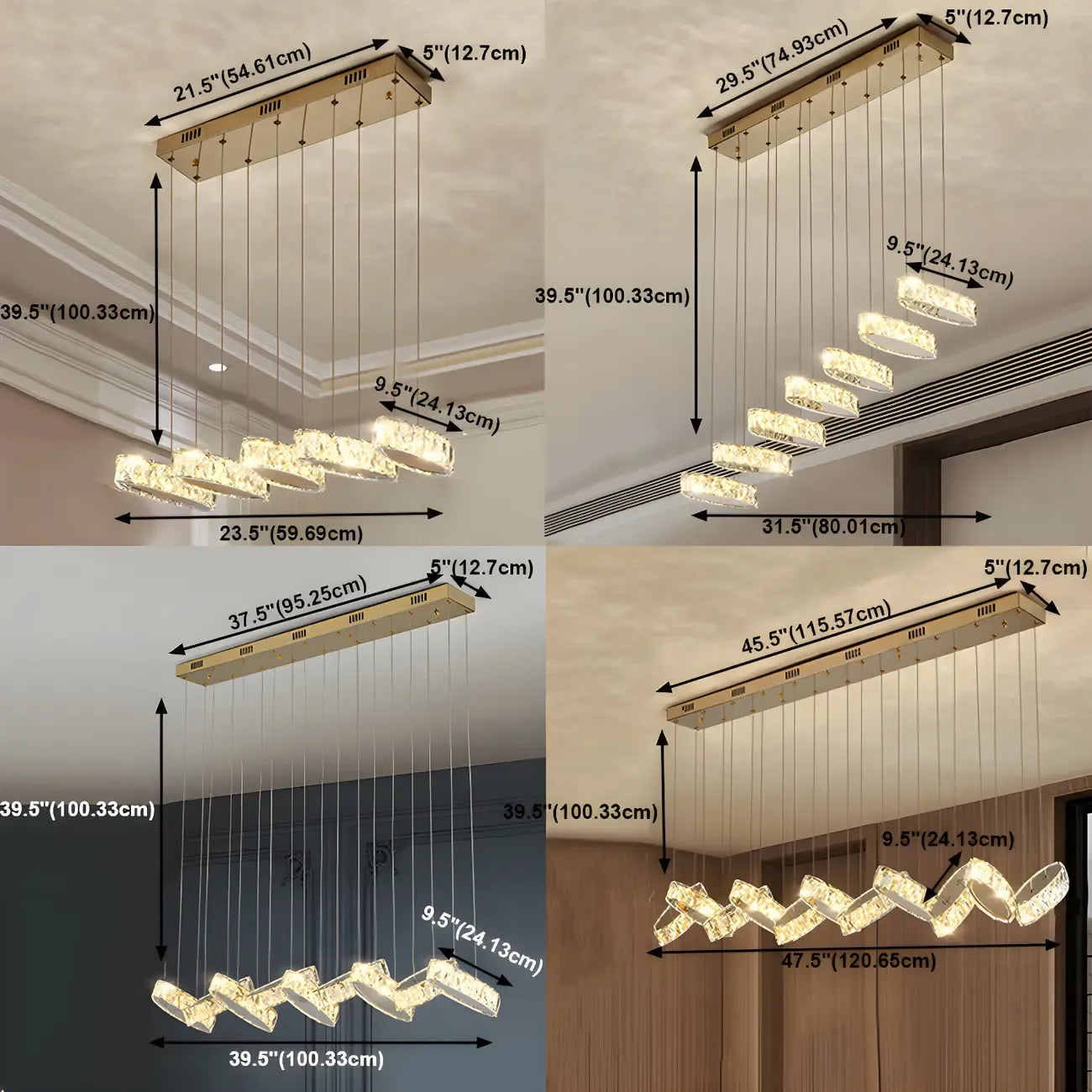Suspension linéaire moderne en cristal doré pour cuisine