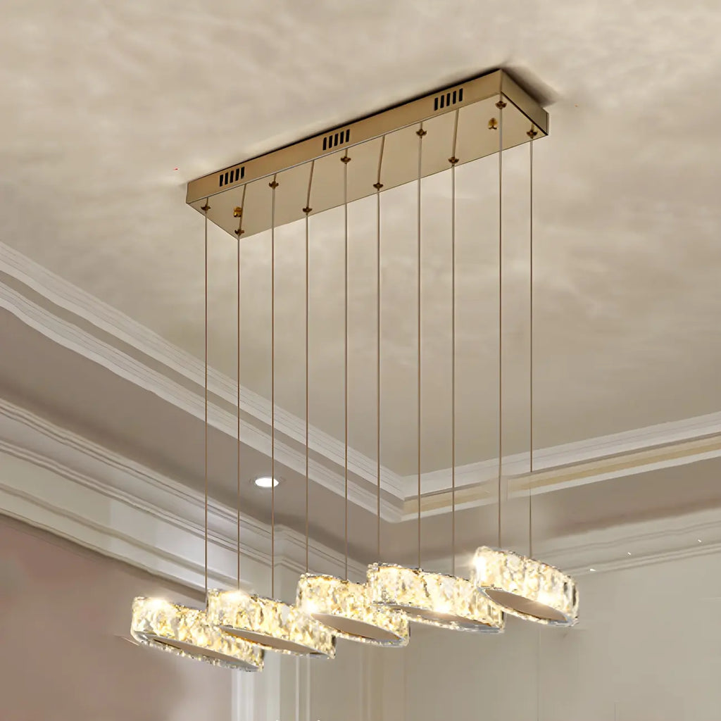 Suspension linéaire moderne en cristal doré pour cuisine