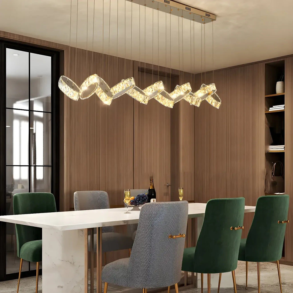 Suspension linéaire moderne en cristal doré pour cuisine