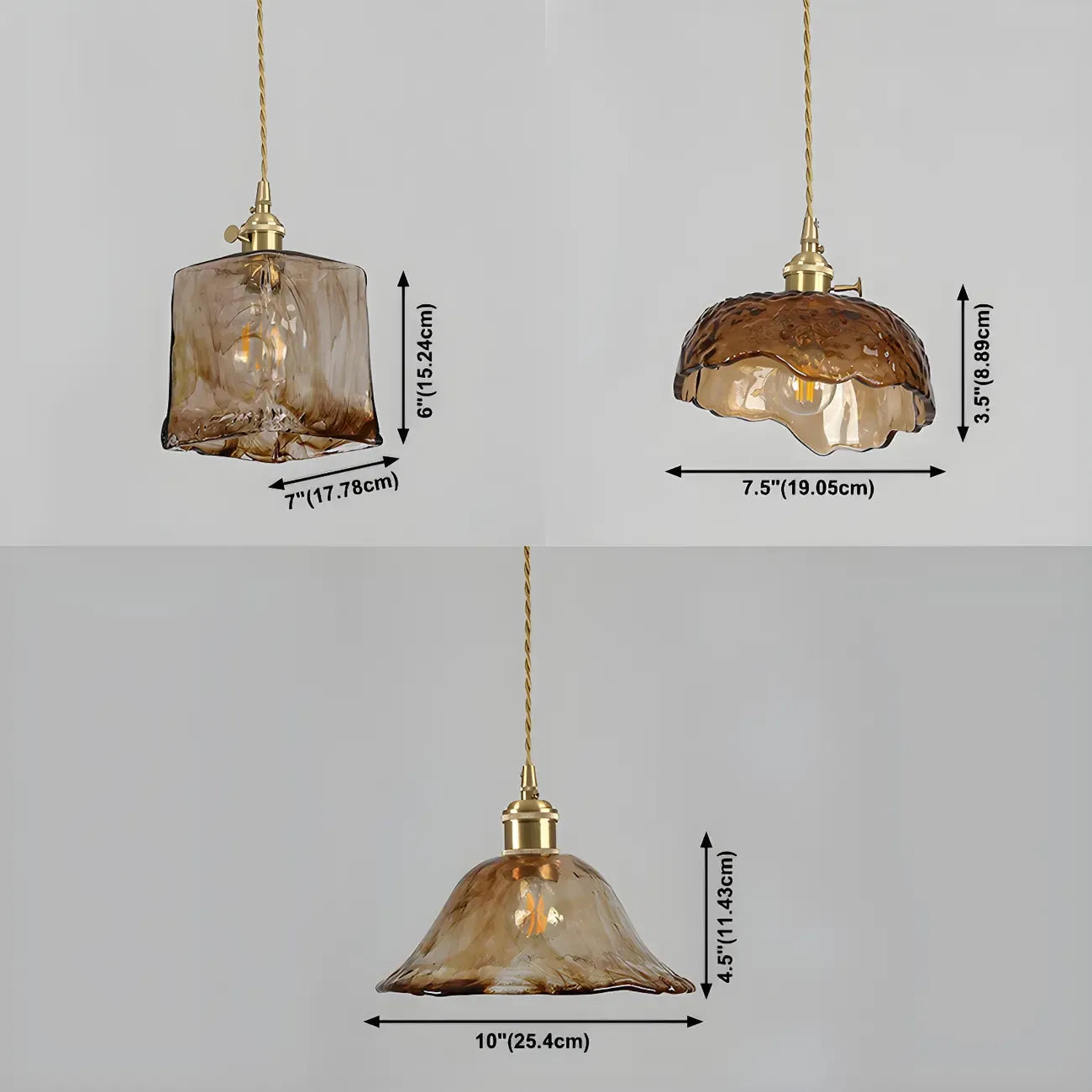 Suspension géométrique réglable en verre ambré pour cuisine