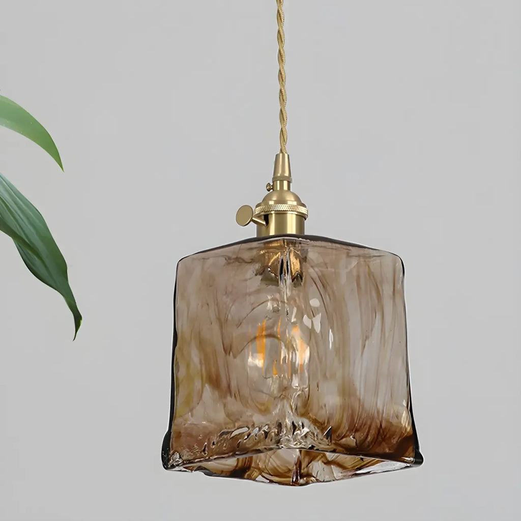 Suspension géométrique réglable en verre ambré pour cuisine