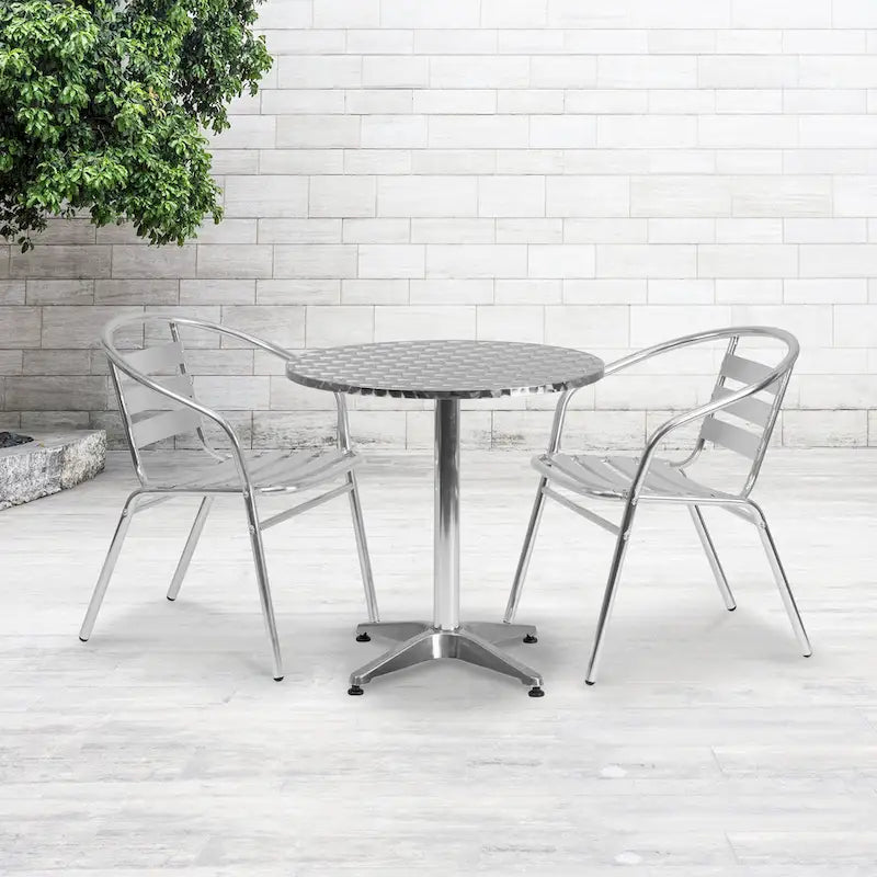 Table d'intérieur/extérieur en aluminium à plateau lisse de 27,5 po avec base