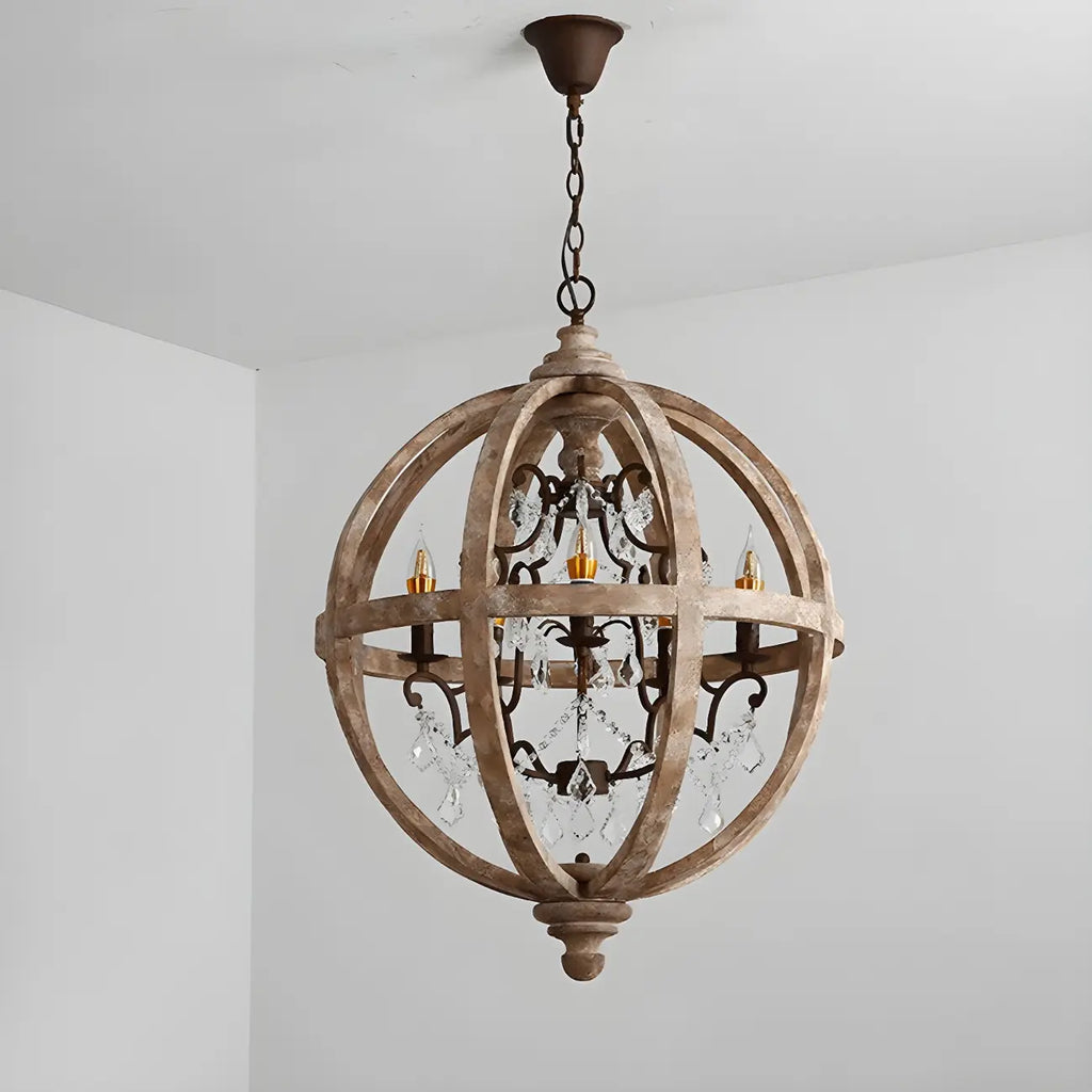 Candélabre rustique en bois à 3 lumières avec décoration en cristal