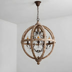 Candélabre rustique en bois à 3 lumières avec décoration en cristal