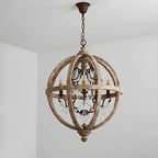 Candélabre rustique en bois à 3 lumières avec décoration en cristal
