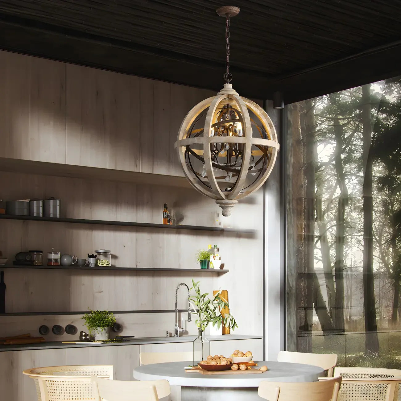 Candélabre rustique en bois à 3 lumières avec décoration en cristal