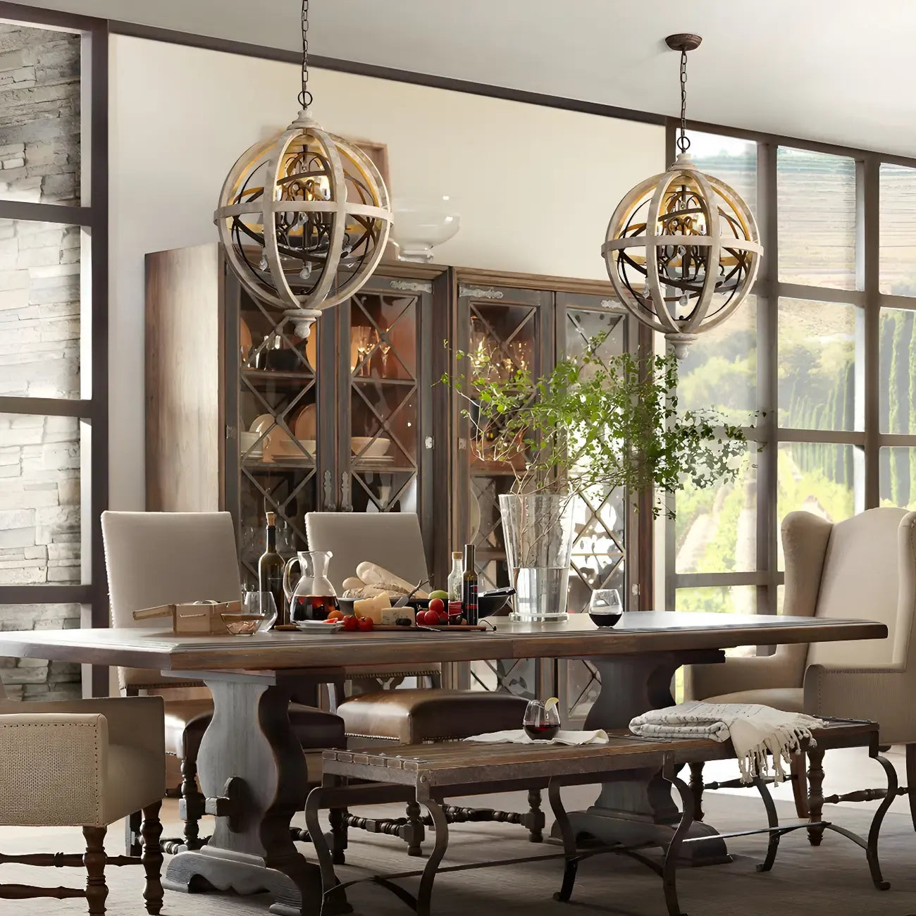 Candélabre rustique en bois à 3 lumières avec décoration en cristal