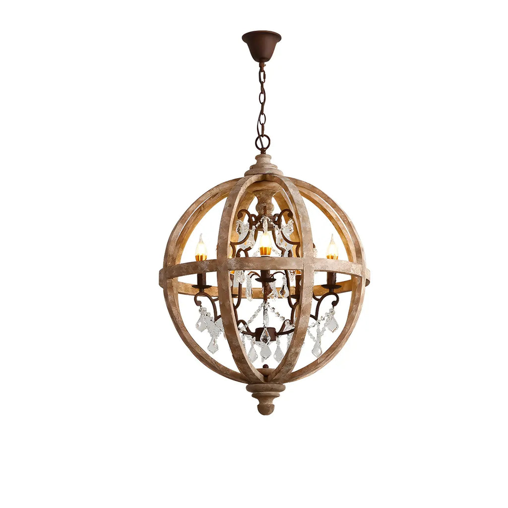 Candélabre rustique en bois à 3 lumières avec décoration en cristal