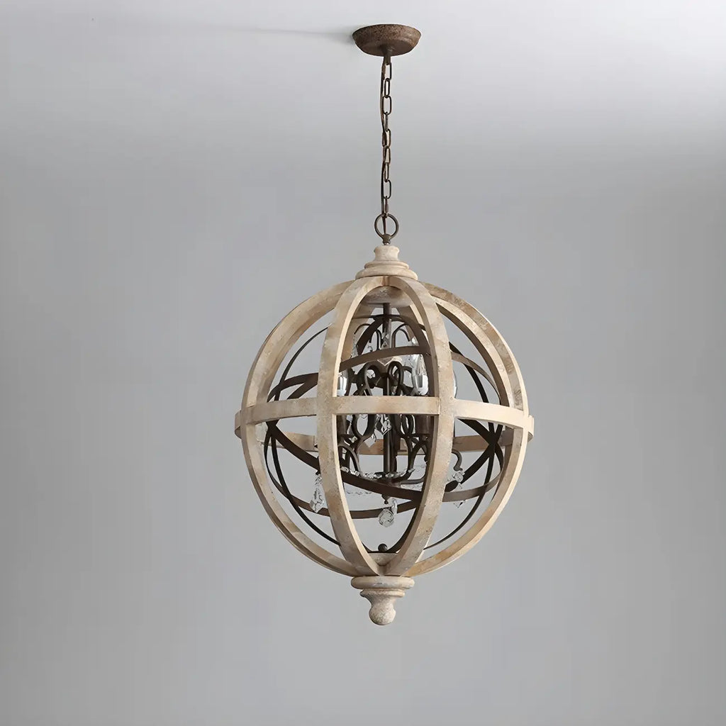 Candélabre rustique en bois à 3 lumières avec décoration en cristal