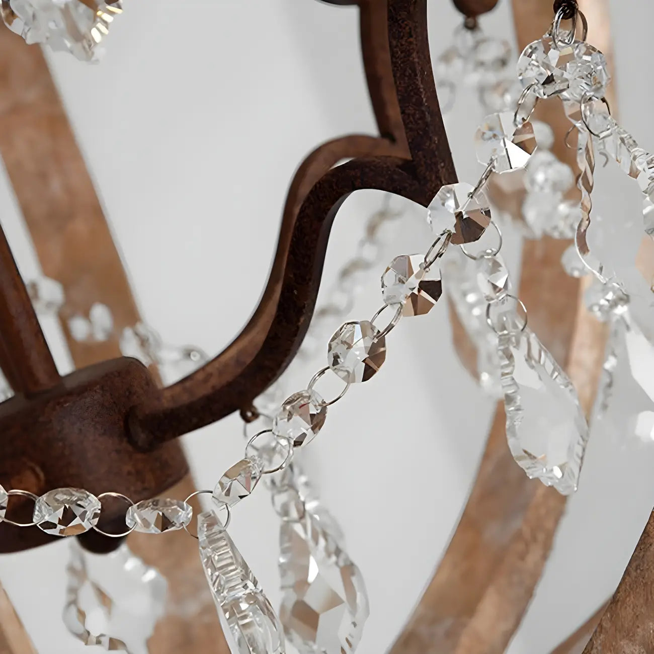 Candélabre rustique en bois à 3 lumières avec décoration en cristal