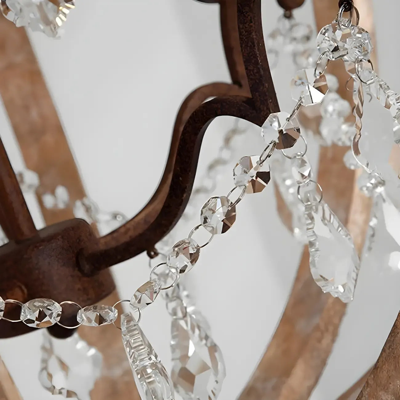 Candélabre rustique en bois à 3 lumières avec décoration en cristal