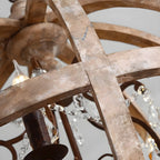 Candélabre rustique en bois à 3 lumières avec décoration en cristal