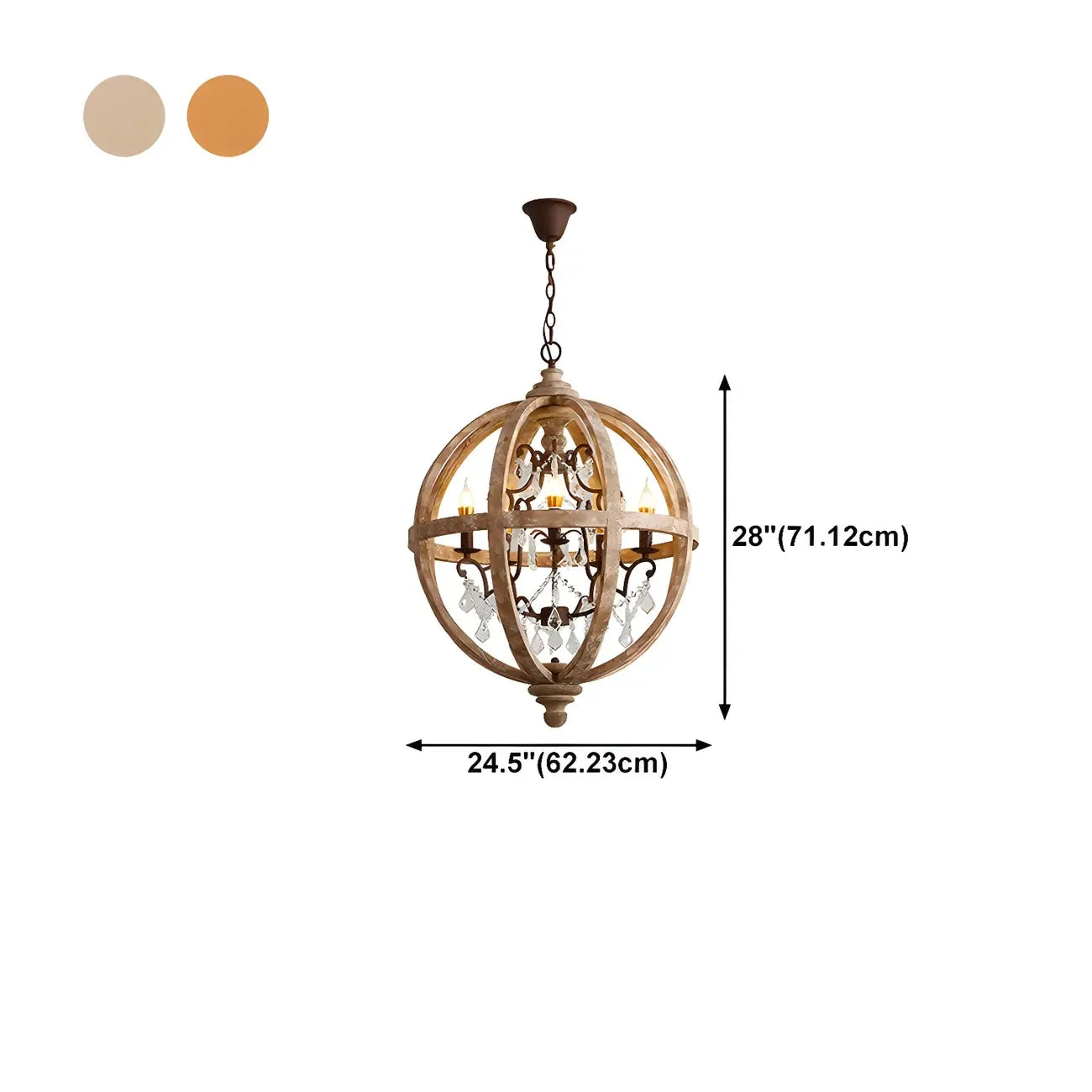 Candélabre rustique en bois à 3 lumières avec décoration en cristal
