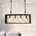 Suspension rectangulaire industrielle à 4 lumières en métal noir