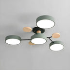 Grand plafonnier semi-encastré rond en métal gris, 7 lumières