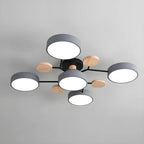 Grand plafonnier semi-encastré rond en métal gris, 7 lumières