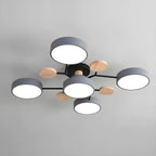 Grand plafonnier semi-encastré rond en métal gris, 7 lumières