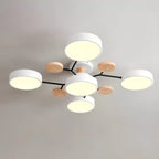 Grand plafonnier semi-encastré rond en métal gris, 7 lumières