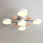 Grand plafonnier semi-encastré rond en métal gris, 7 lumières