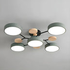 Grand plafonnier semi-encastré rond en métal gris, 7 lumières