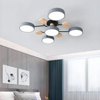 Grand plafonnier semi-encastré rond en métal gris, 7 lumières
