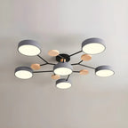 Grand plafonnier semi-encastré rond en métal gris, 7 lumières