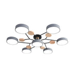 Grand plafonnier semi-encastré rond en métal gris, 7 lumières