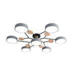 Grand plafonnier semi-encastré rond en métal gris, 7 lumières