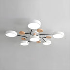 Grand plafonnier semi-encastré rond en métal gris, 7 lumières