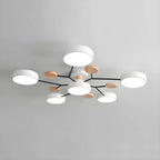 Grand plafonnier semi-encastré rond en métal gris, 7 lumières