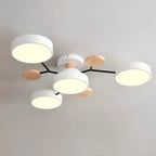 Grand plafonnier semi-encastré rond en métal gris, 7 lumières