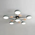 Grand plafonnier semi-encastré rond en métal gris, 7 lumières