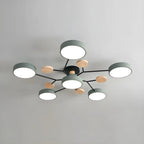 Grand plafonnier semi-encastré rond en métal gris, 7 lumières