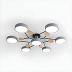 Grand plafonnier semi-encastré rond en métal gris, 7 lumières