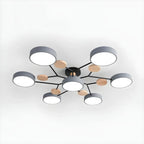 Grand plafonnier semi-encastré rond en métal gris, 7 lumières