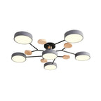 Grand plafonnier semi-encastré rond en métal gris, 7 lumières