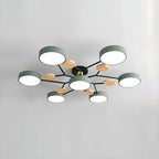 Grand plafonnier semi-encastré rond en métal gris, 7 lumières